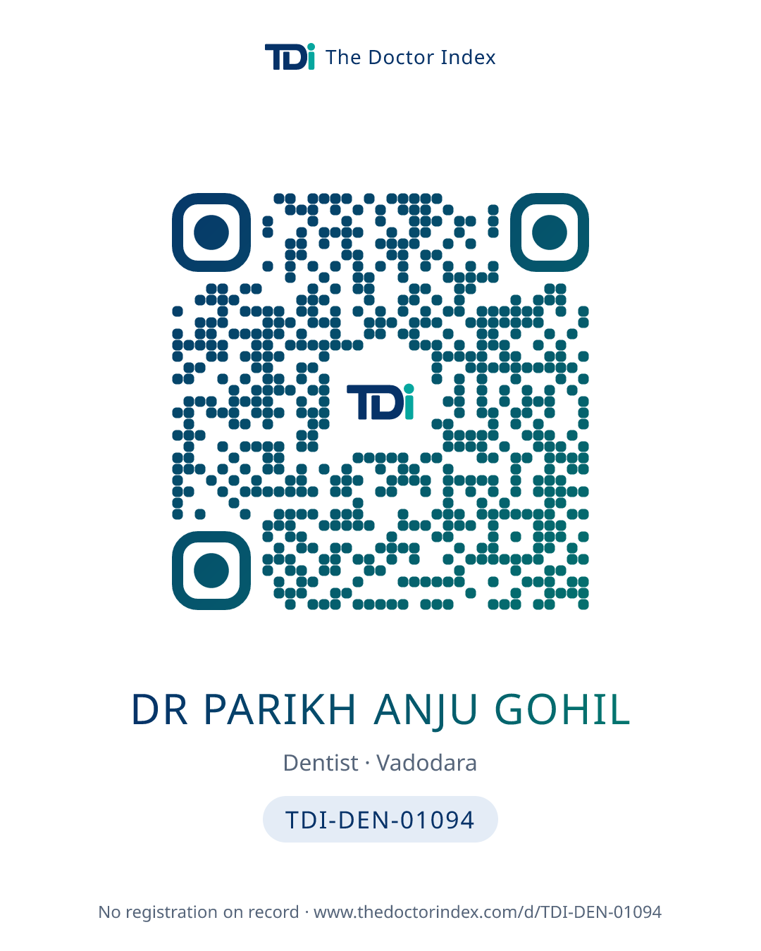 QR card for Dr Parikh Anju Gohil, TDI-DEN-01094