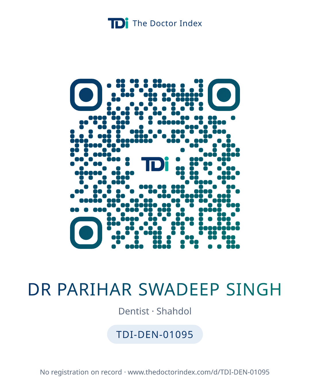 QR card for Dr Parihar Swadeep Singh, TDI-DEN-01095