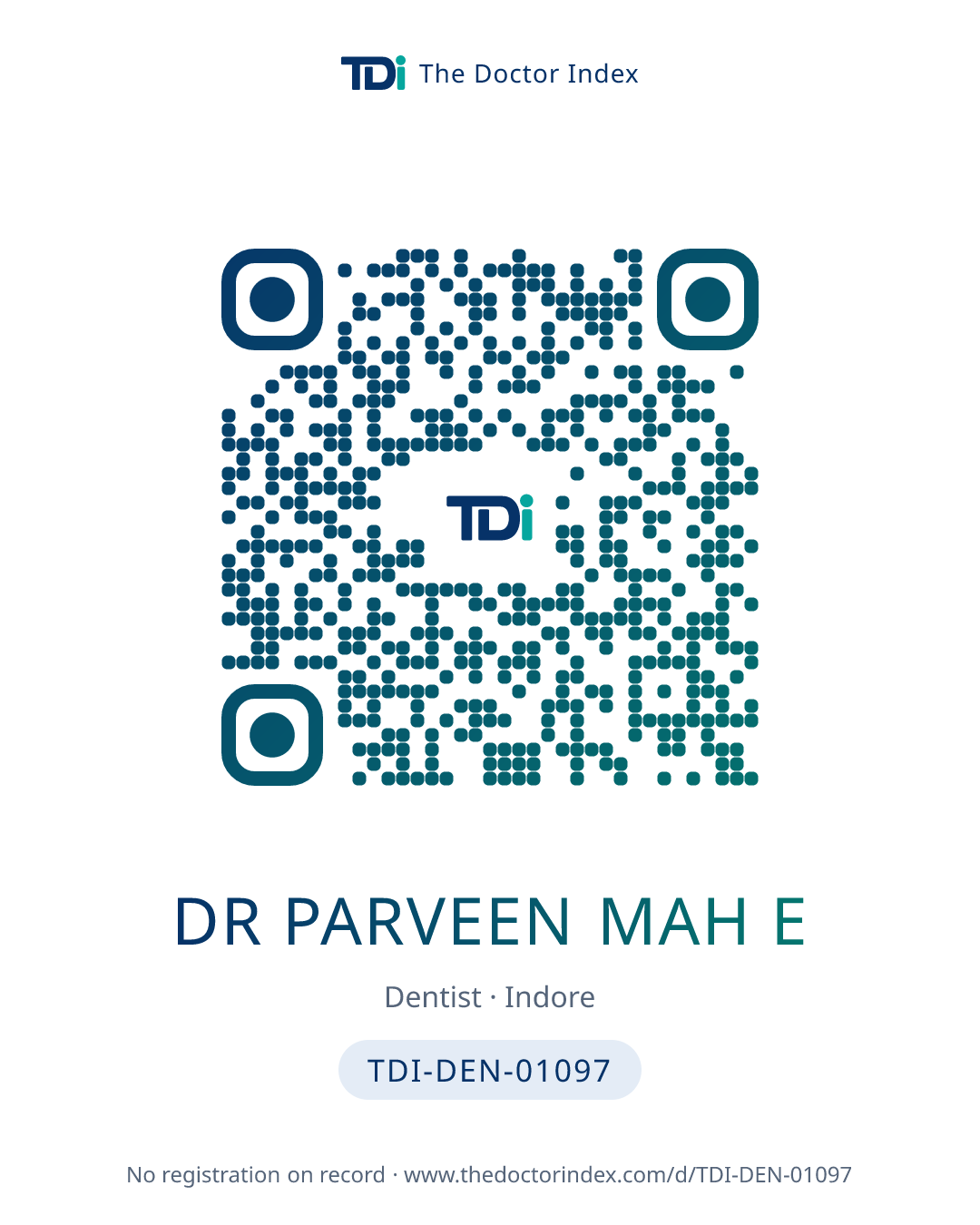 QR card for Dr Parveen Mah E, TDI-DEN-01097