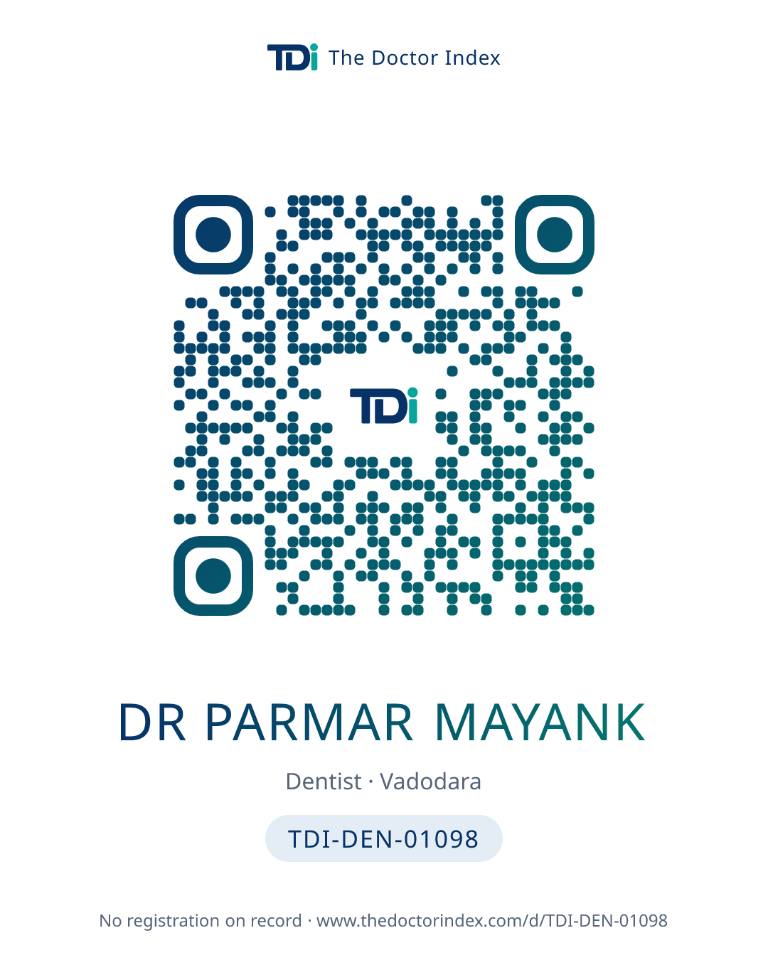 QR card for Dr Parmar Mayank, TDI-DEN-01098