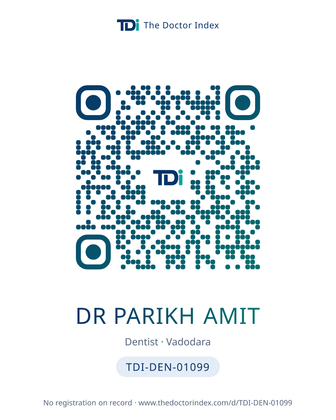 QR card for Dr Parikh Amit, TDI-DEN-01099