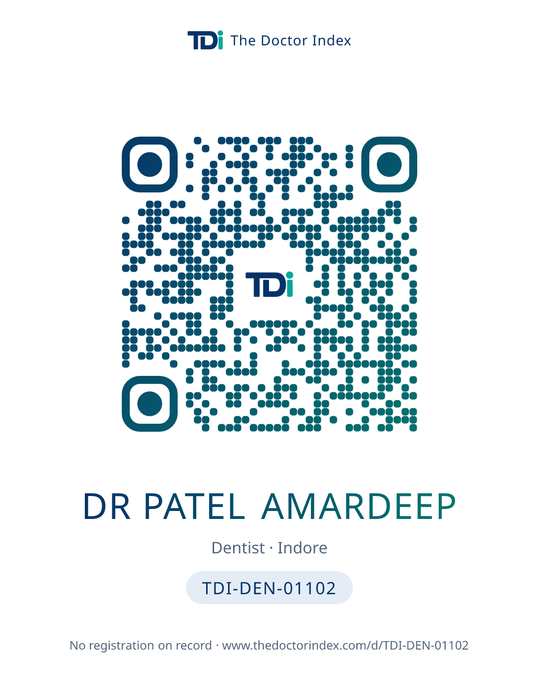 QR card for Dr Patel Amardeep, TDI-DEN-01102