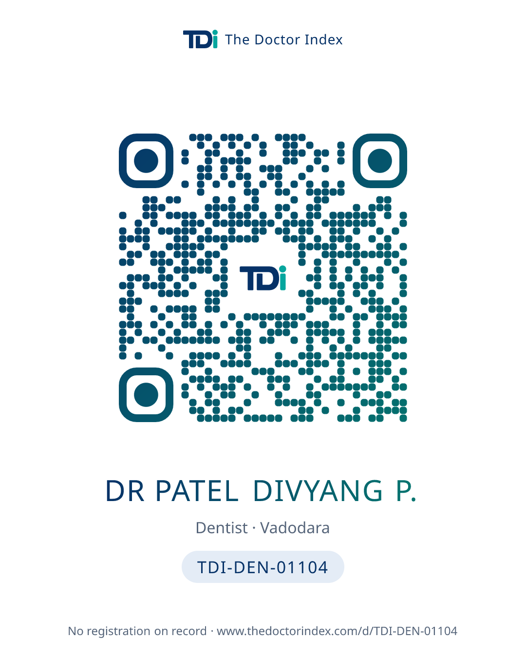 QR card for Dr Patel Divyang P., TDI-DEN-01104