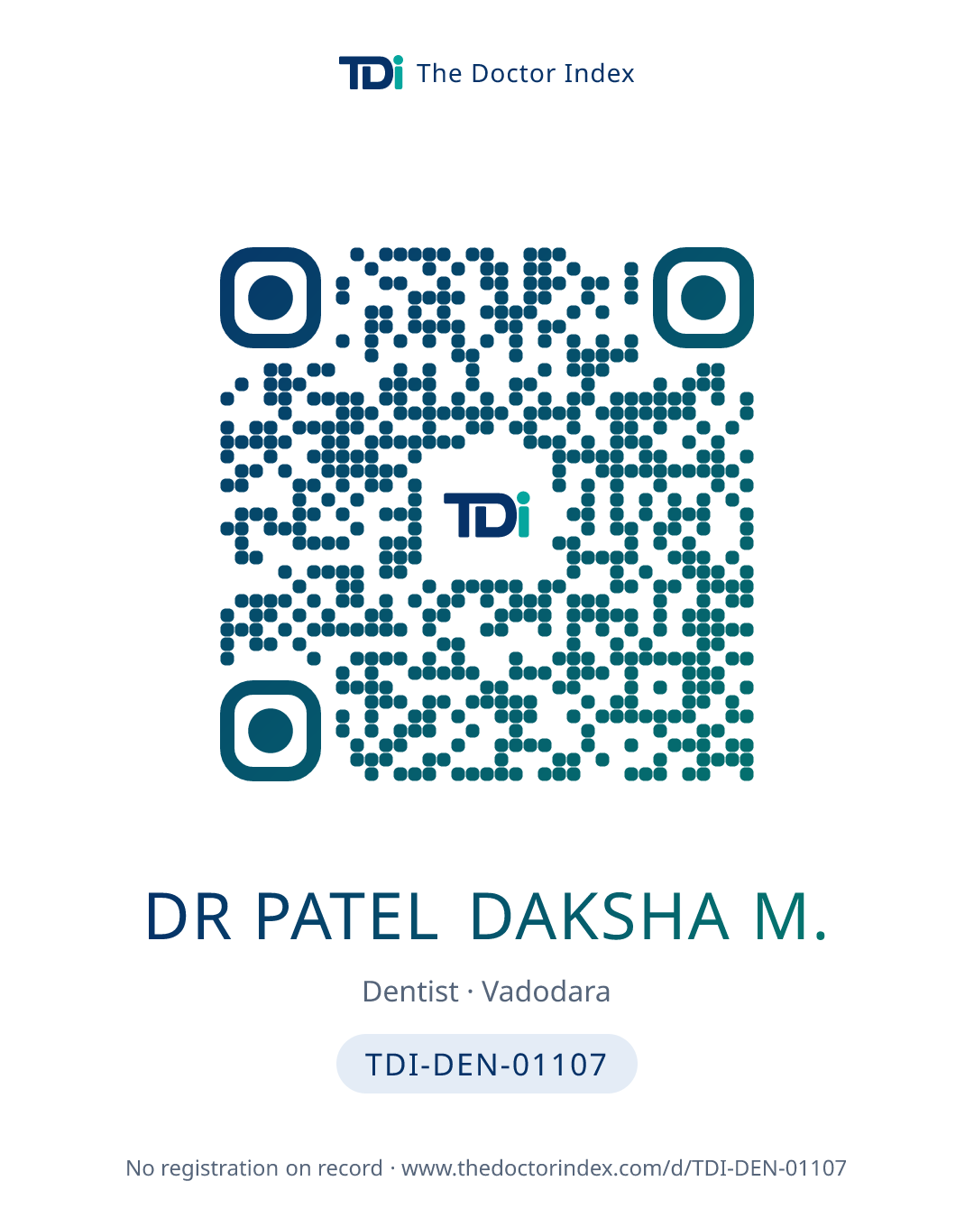 QR card for Dr Patel Daksha M., TDI-DEN-01107