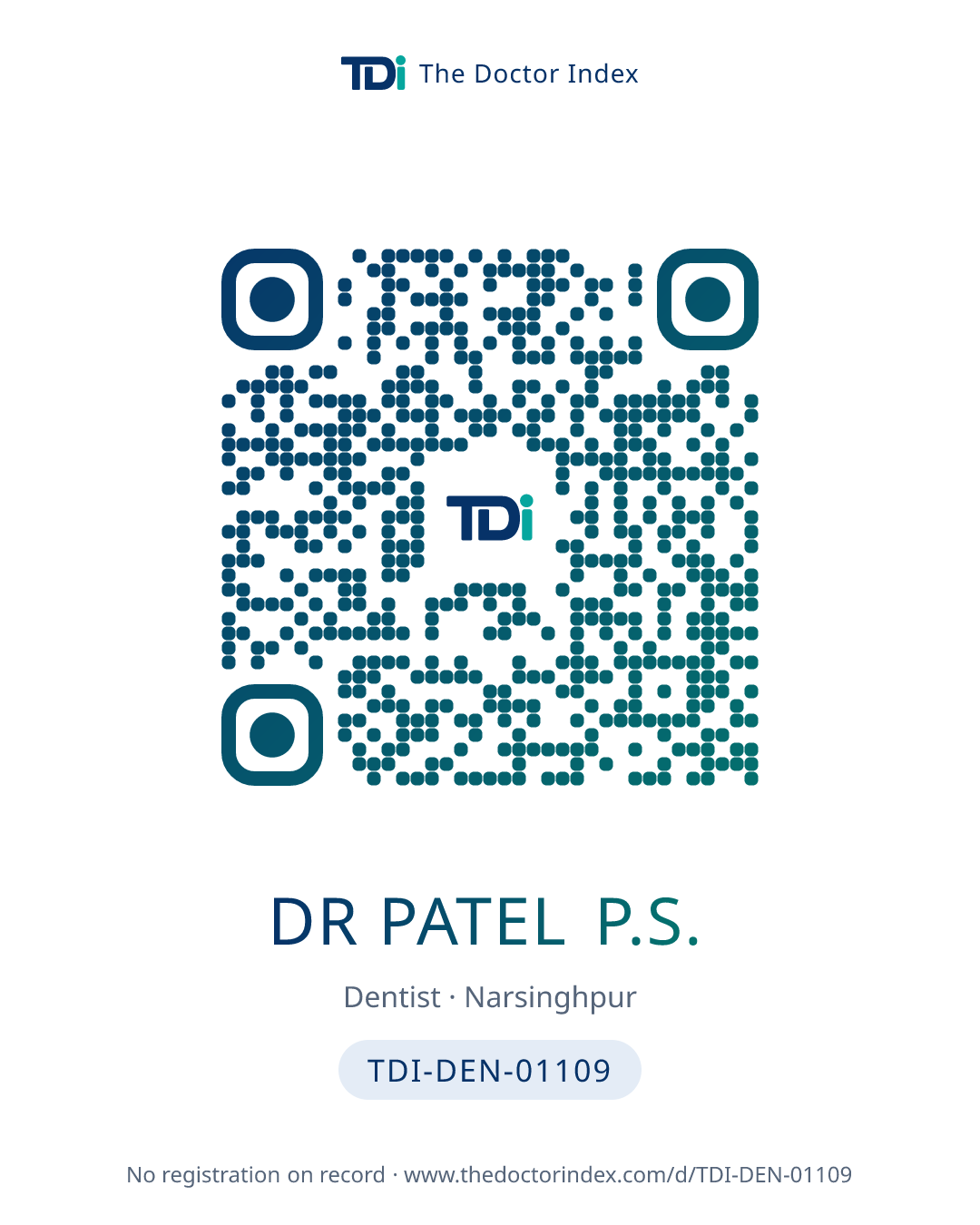 QR card for Dr Patel P.S., TDI-DEN-01109