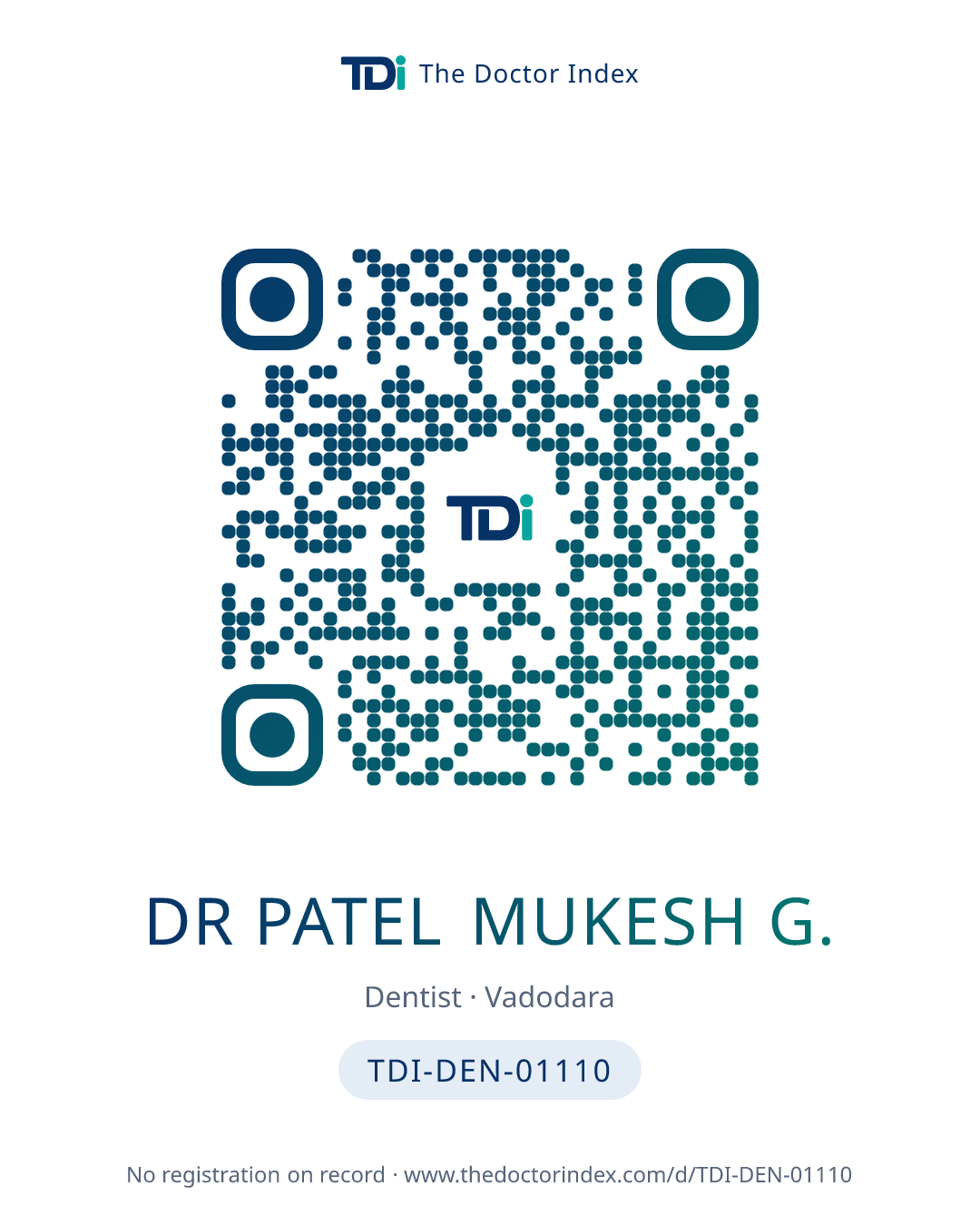 QR card for Dr Patel Mukesh G., TDI-DEN-01110