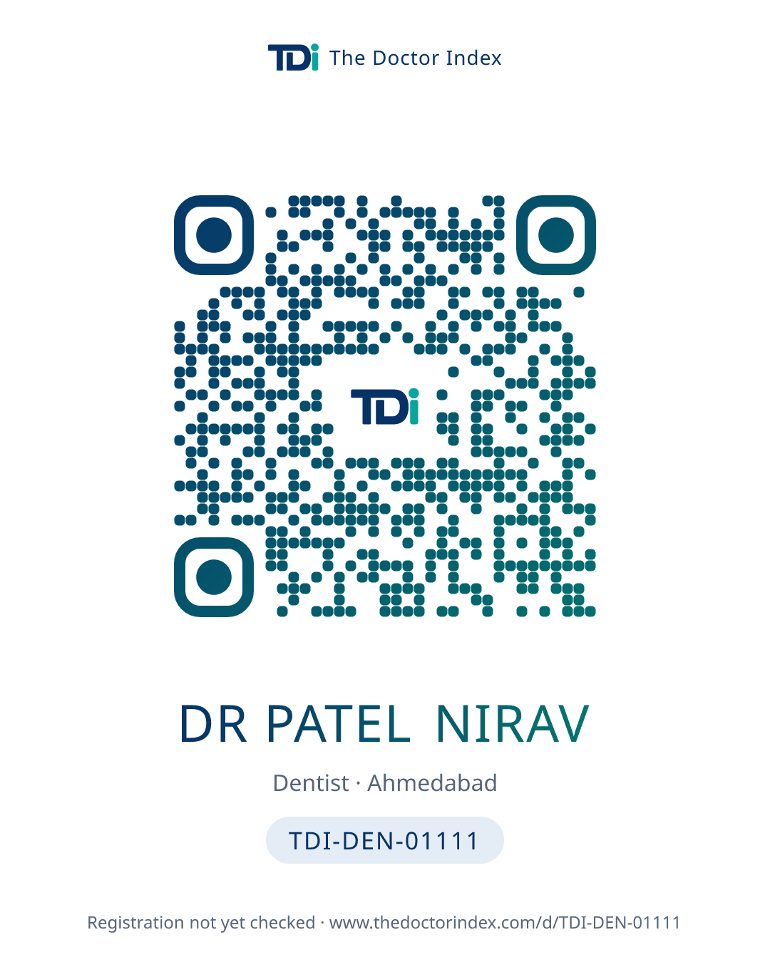 QR card for Dr Patel Nirav, TDI-DEN-01111