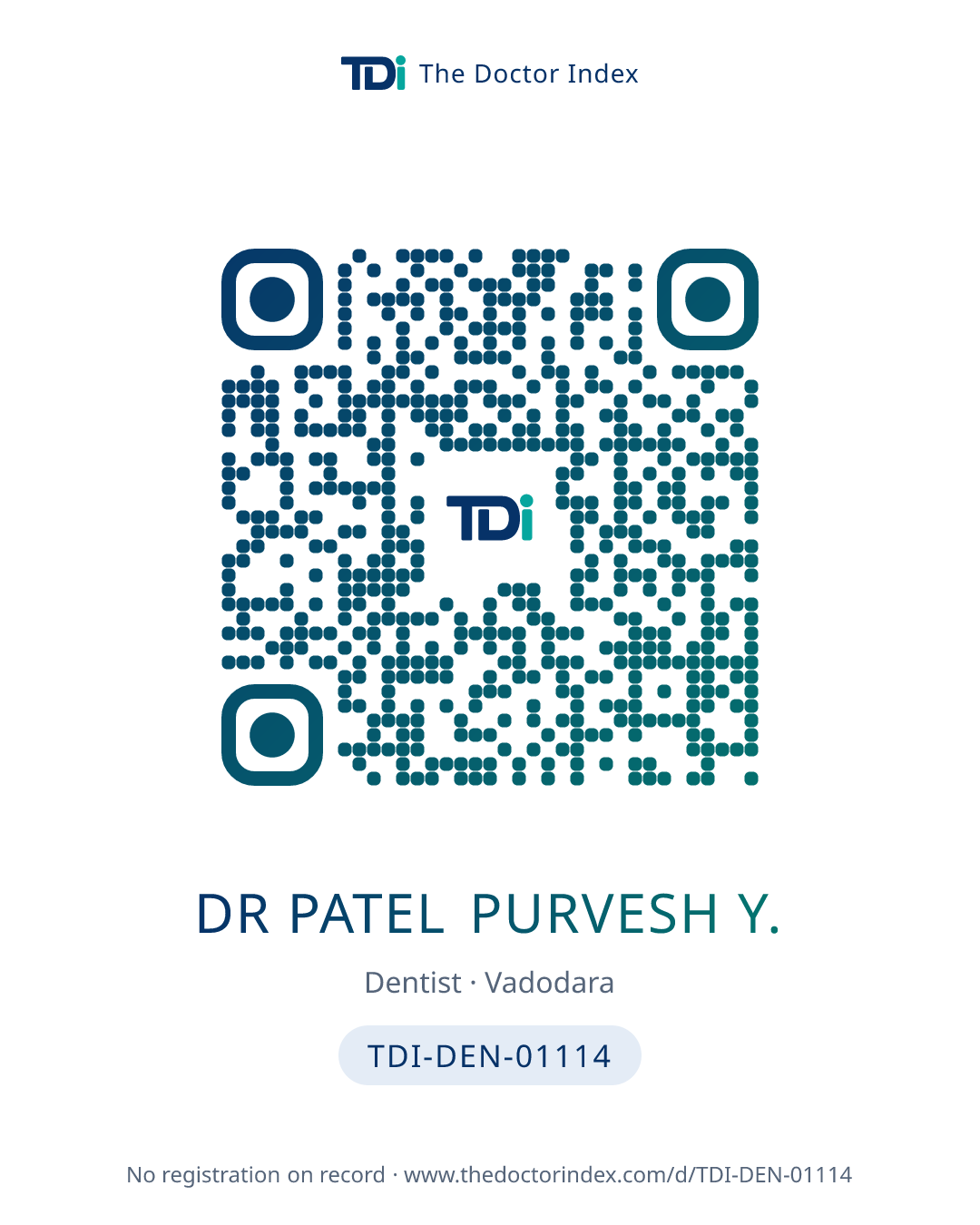 QR card for Dr Patel Purvesh Y., TDI-DEN-01114
