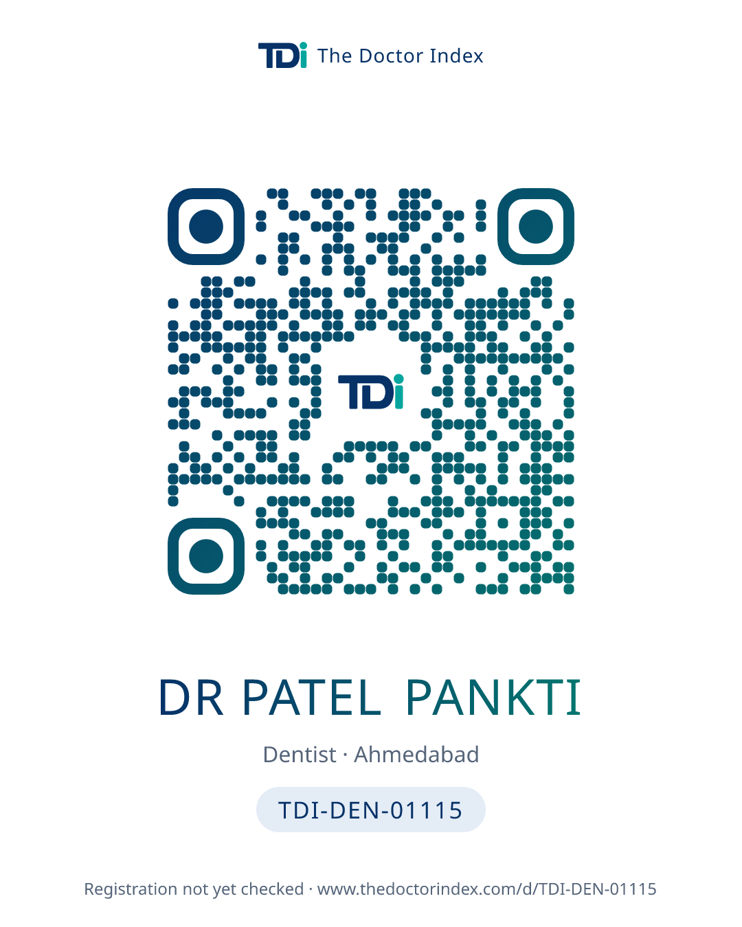 QR card for Dr Patel Pankti, TDI-DEN-01115
