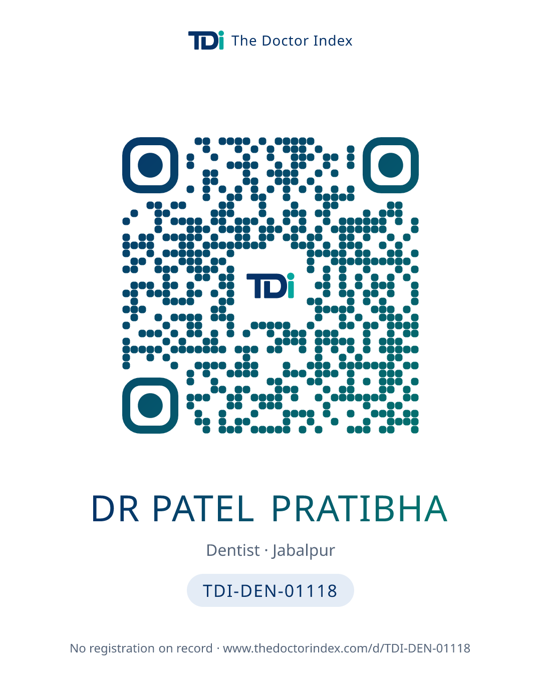 QR card for Dr Patel Pratibha, TDI-DEN-01118