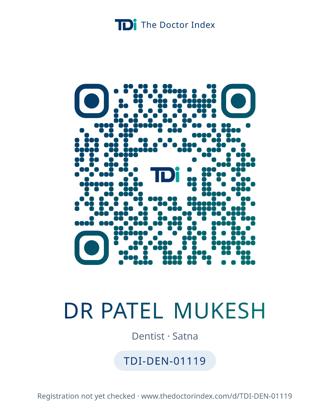 QR card for Dr Patel Mukesh, TDI-DEN-01119