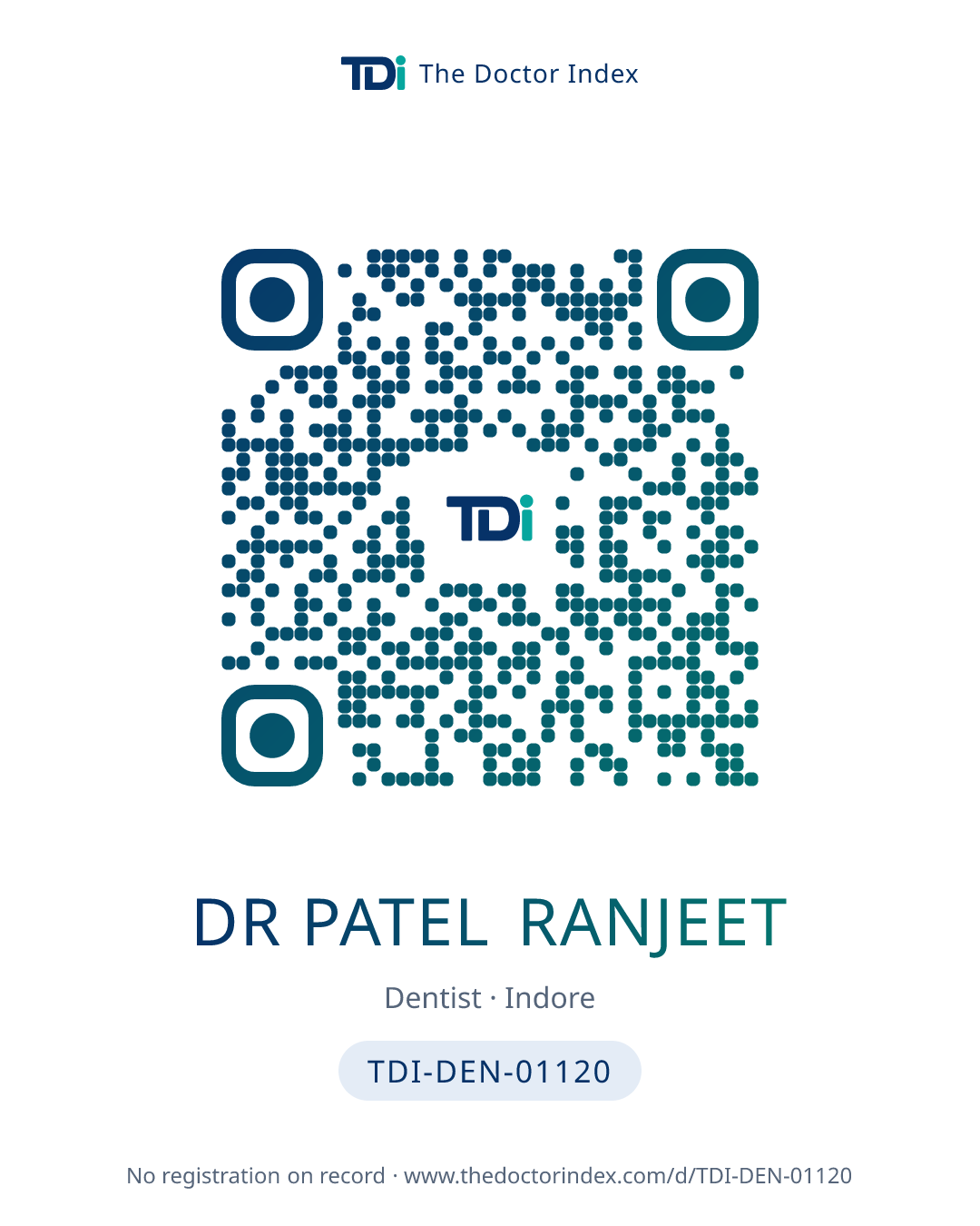 QR card for Dr Patel Ranjeet, TDI-DEN-01120