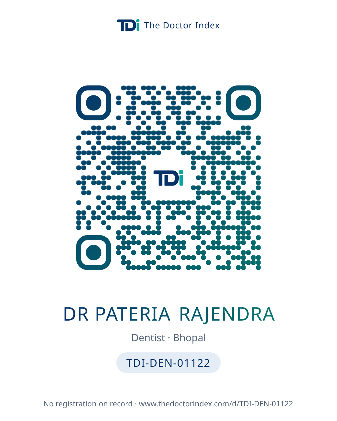 QR card for Dr Pateria Rajendra, TDI-DEN-01122