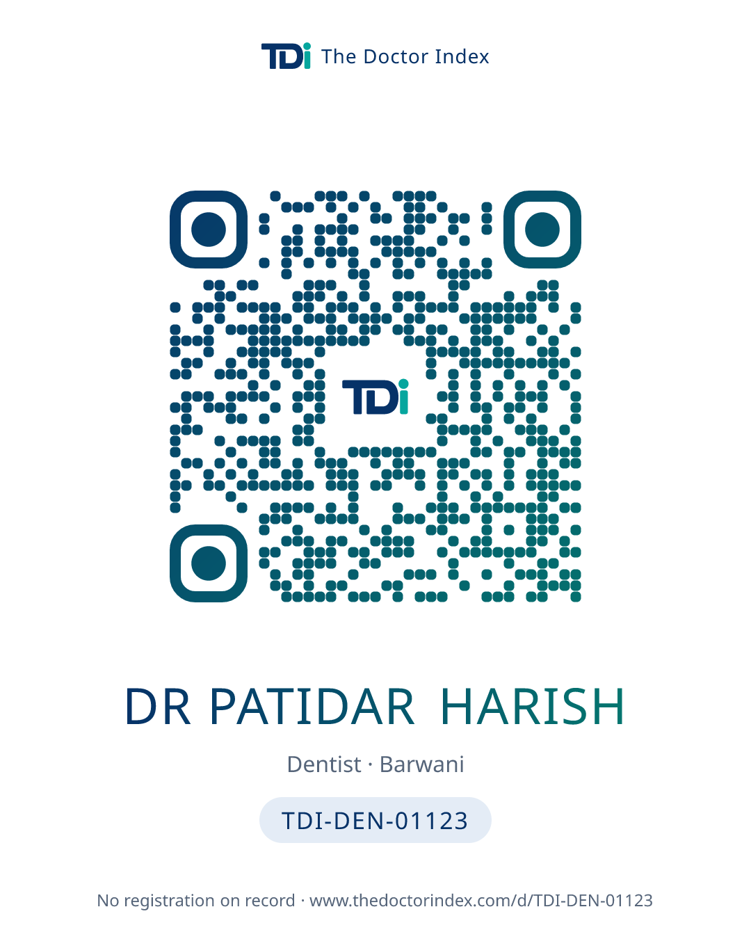 QR card for Dr Patidar Harish, TDI-DEN-01123