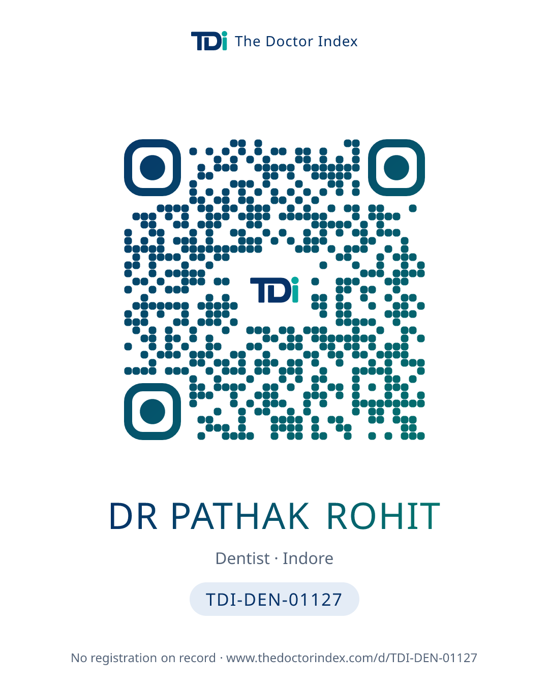 QR card for Dr Pathak Rohit, TDI-DEN-01127