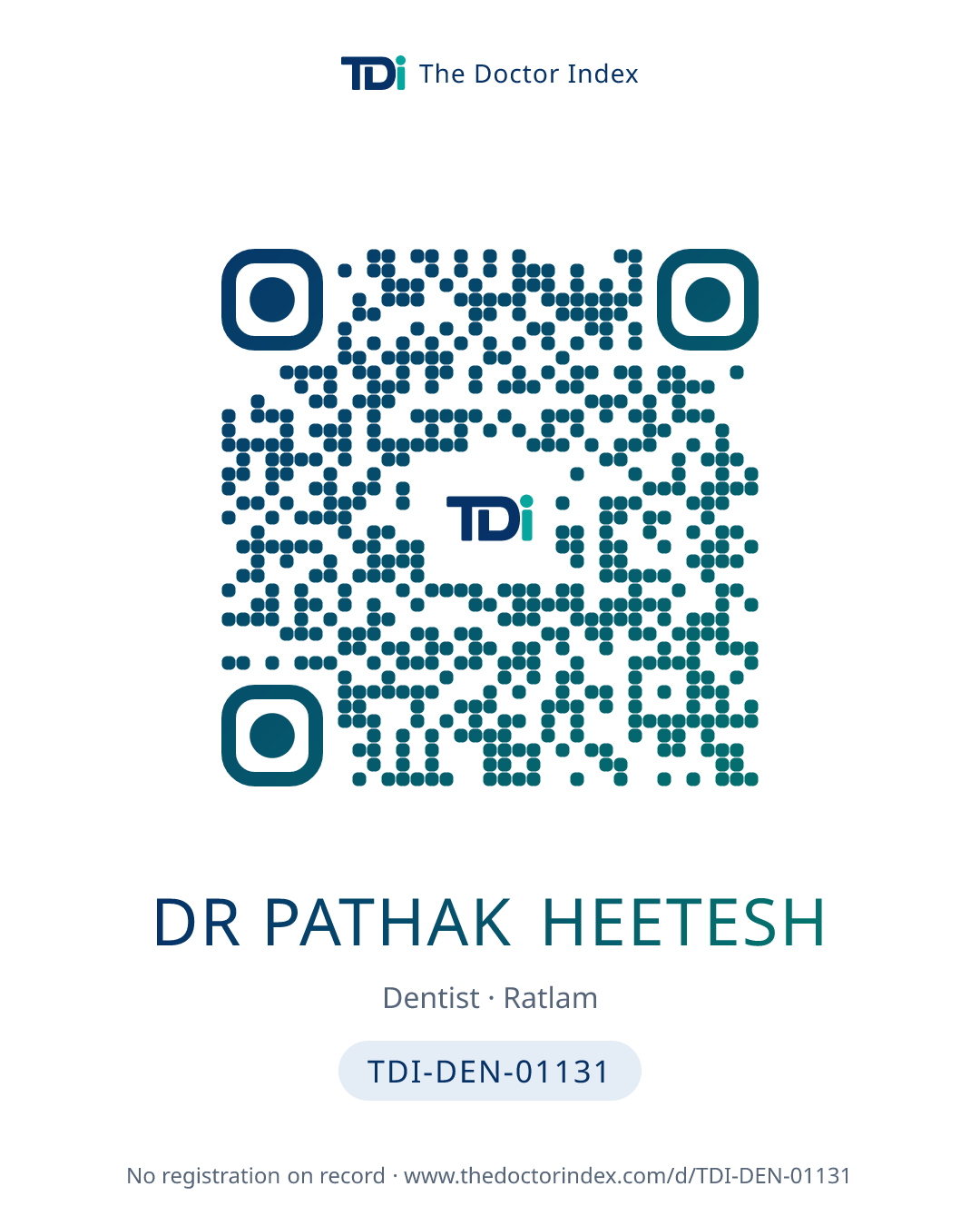 QR card for Dr Pathak Heetesh, TDI-DEN-01131