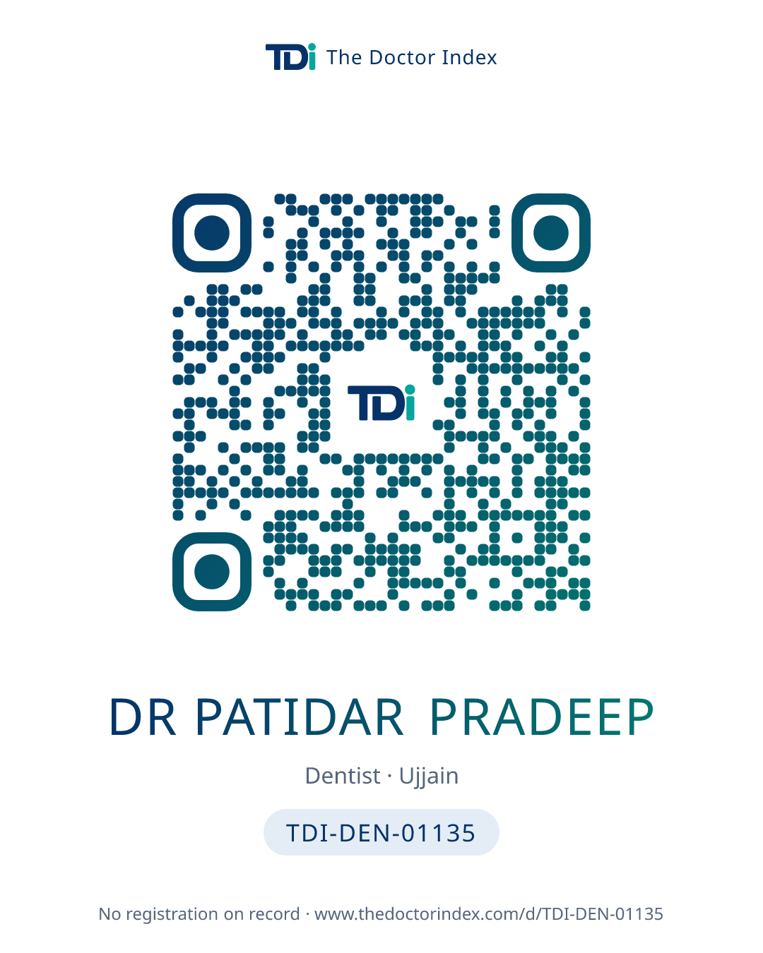 QR card for Dr Patidar Pradeep, TDI-DEN-01135