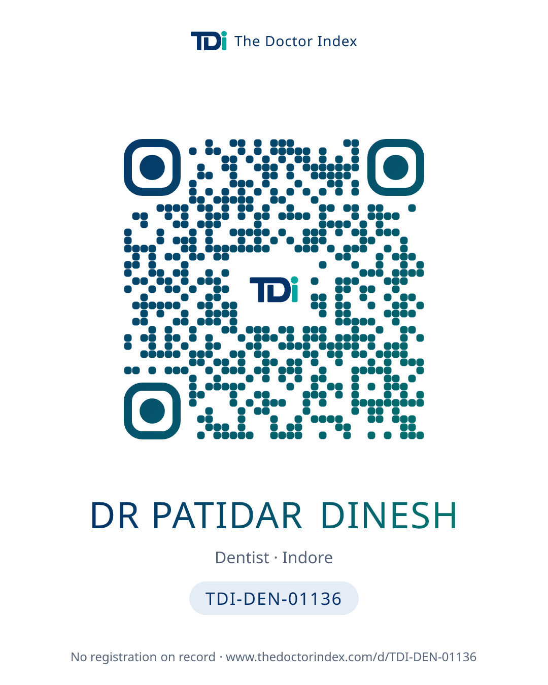QR card for Dr Patidar Dinesh, TDI-DEN-01136