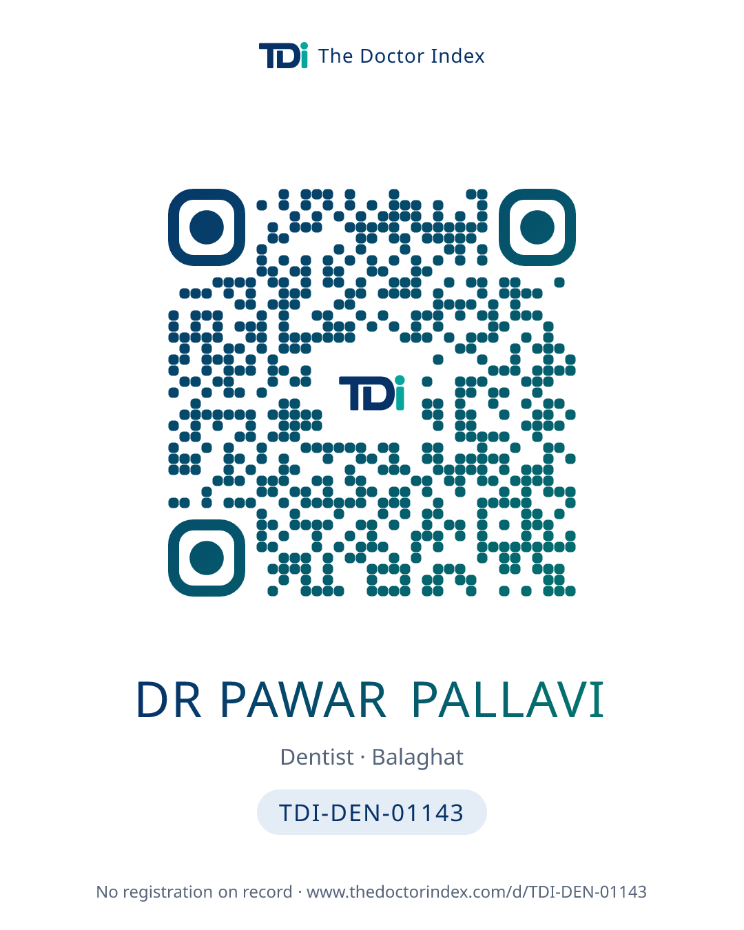 QR card for Dr Pawar Pallavi, TDI-DEN-01143