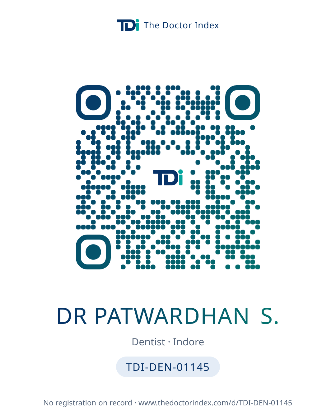 QR card for Dr Patwardhan S., TDI-DEN-01145