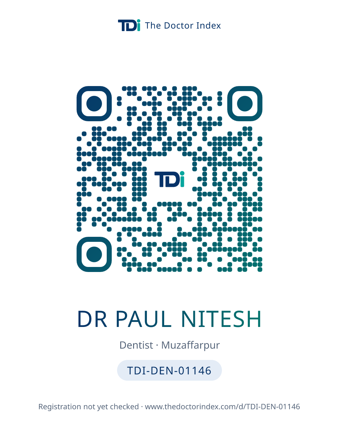 QR card for Dr Paul Nitesh, TDI-DEN-01146