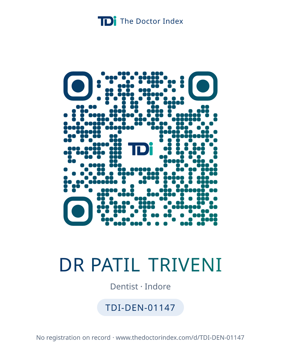 QR card for Dr Patil Triveni, TDI-DEN-01147