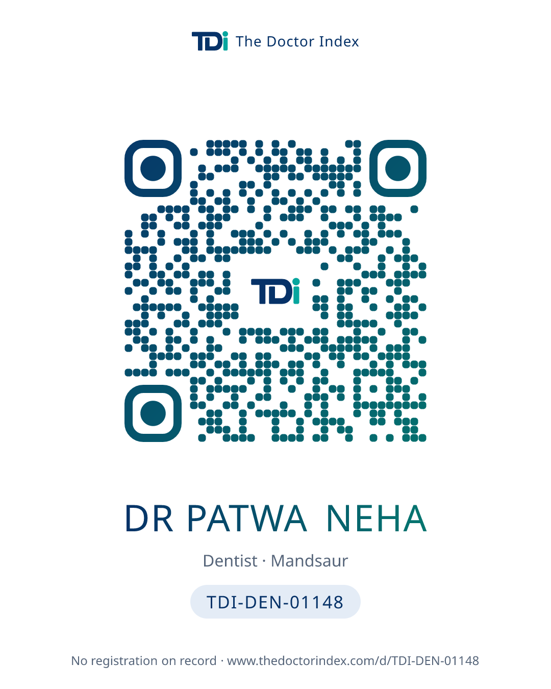 QR card for Dr Patwa Neha, TDI-DEN-01148