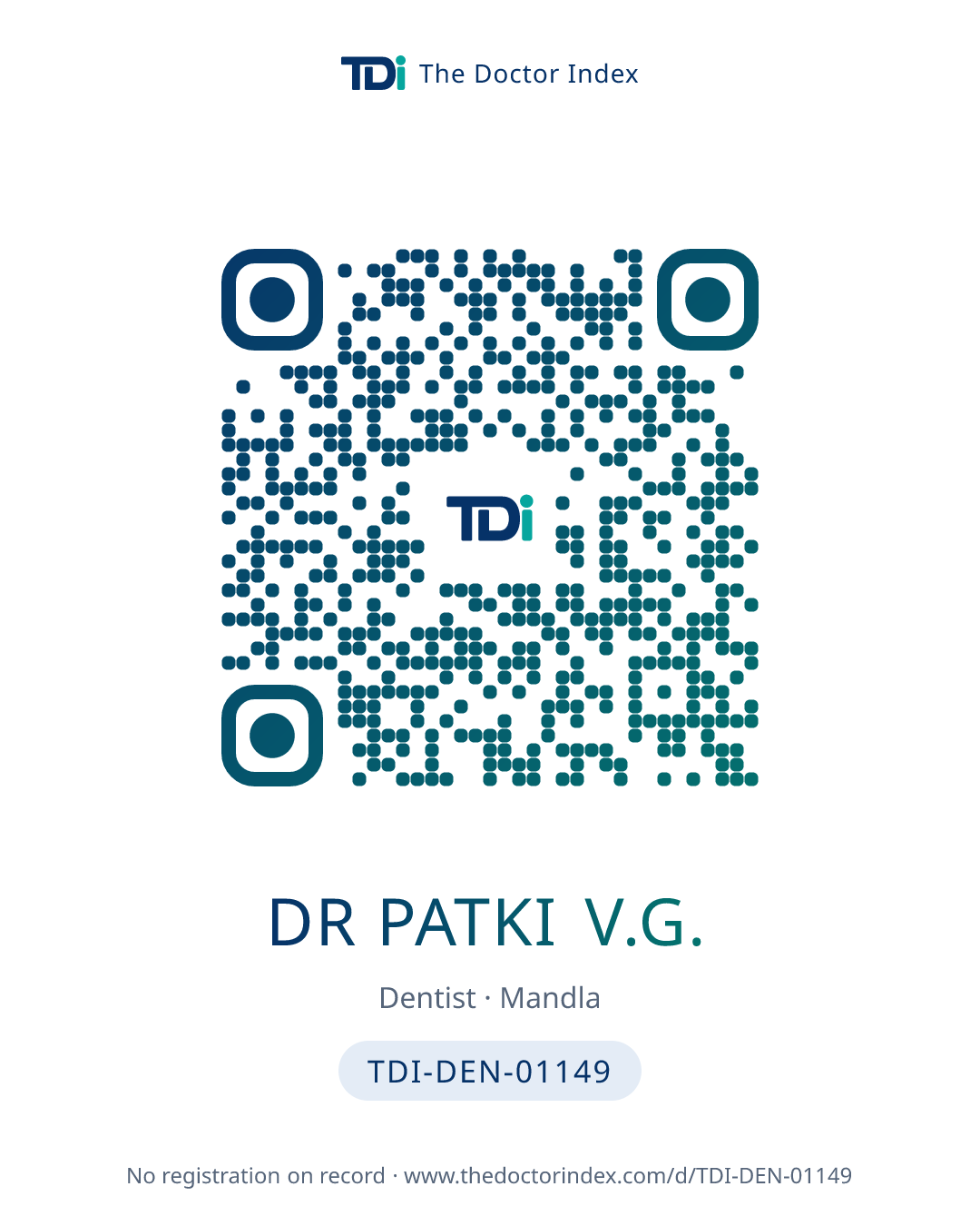 QR card for Dr Patki V.G., TDI-DEN-01149