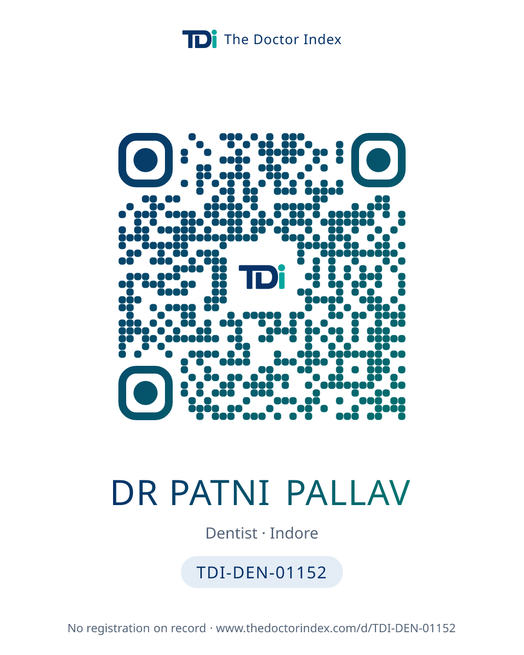 QR card for Dr Patni Pallav, TDI-DEN-01152