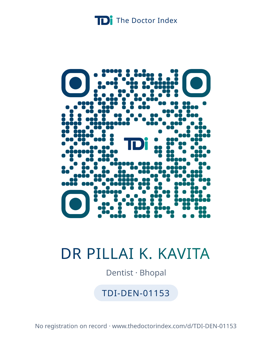 QR card for Dr Pillai K. Kavita, TDI-DEN-01153