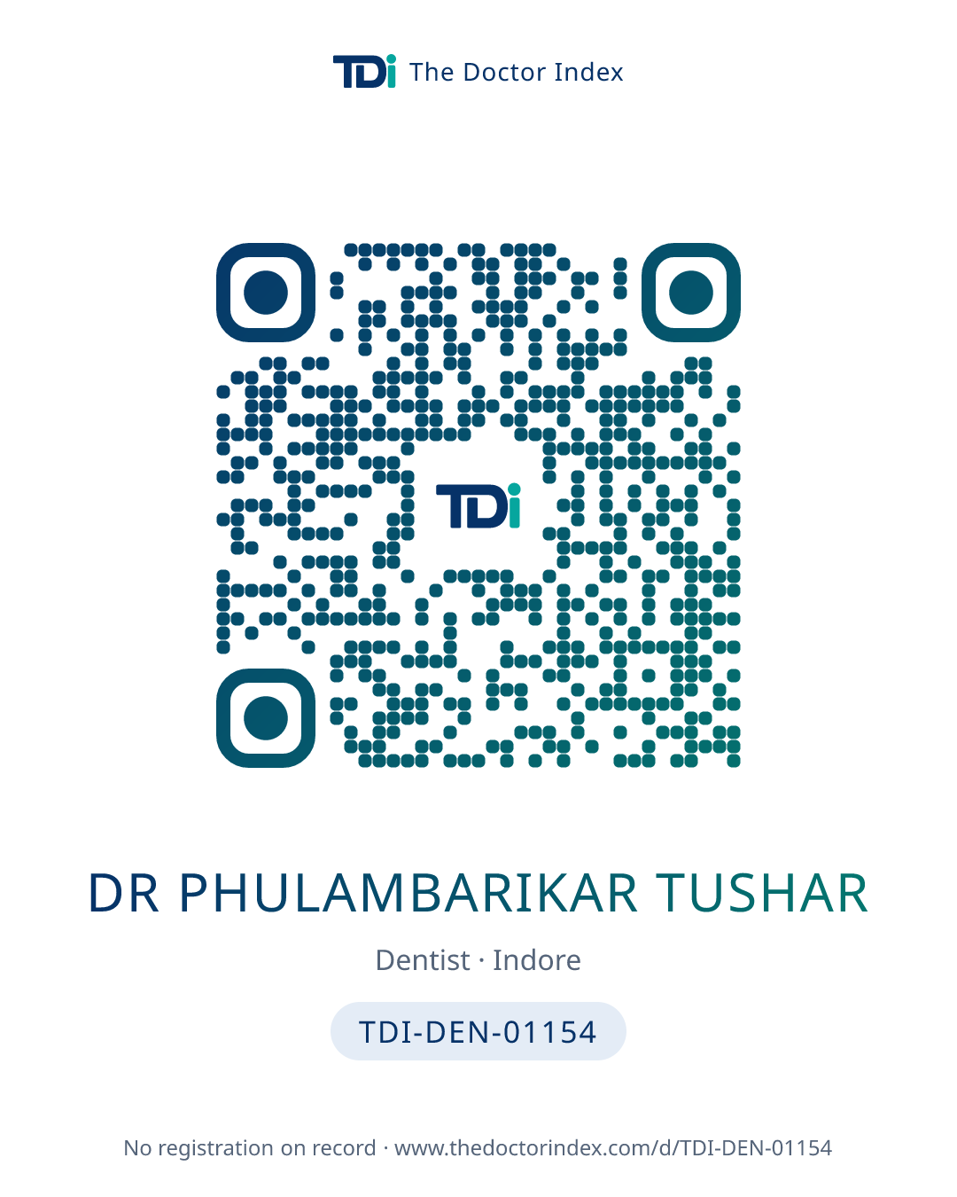 QR card for Dr Phulambarikar Tushar, TDI-DEN-01154