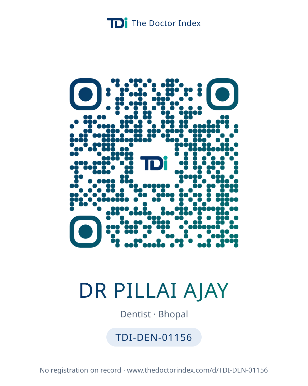QR card for Dr Pillai Ajay, TDI-DEN-01156