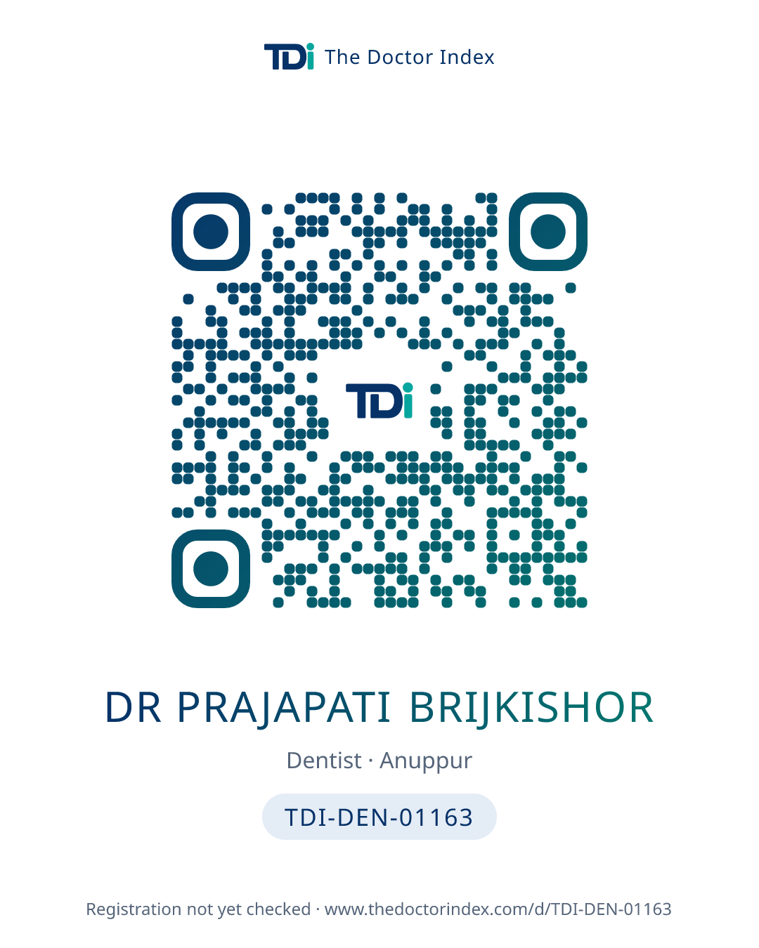QR card for Dr Prajapati Brijkishor, TDI-DEN-01163