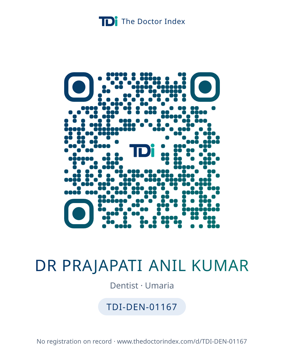 QR card for Dr Prajapati Anil Kumar, TDI-DEN-01167