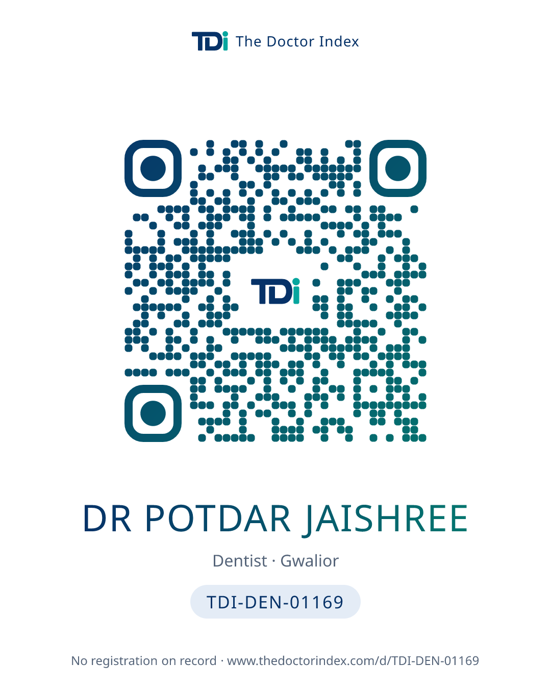 QR card for Dr Potdar Jaishree, TDI-DEN-01169