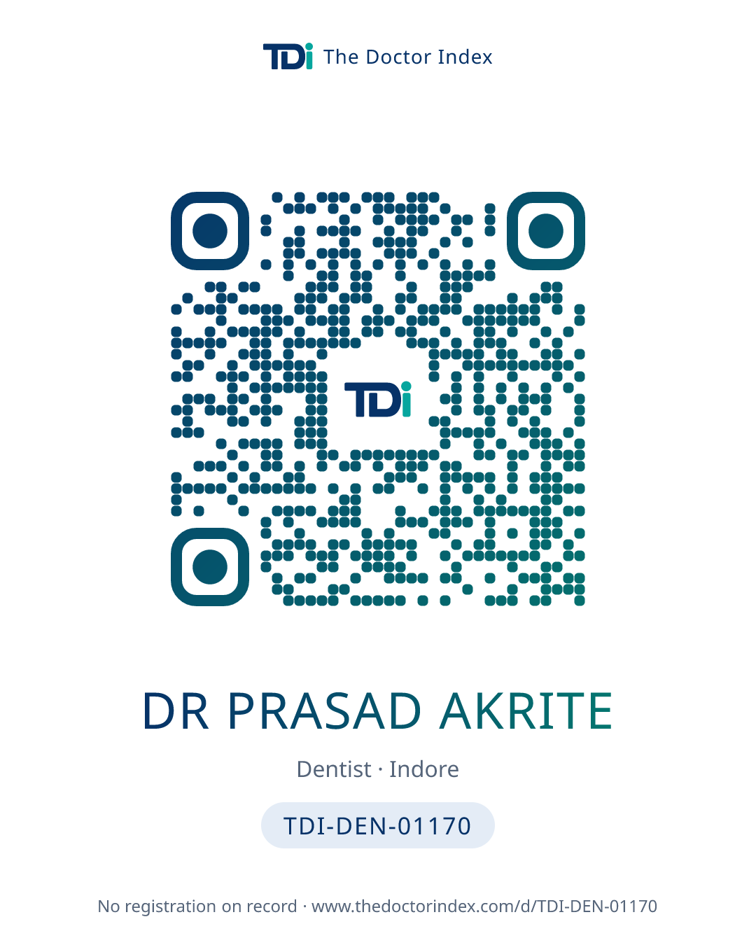 QR card for Dr Prasad Akrite, TDI-DEN-01170