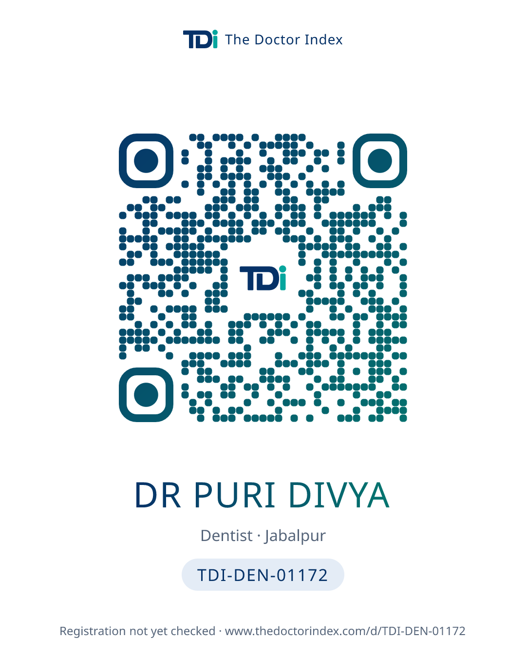 QR card for Dr Puri Divya, TDI-DEN-01172
