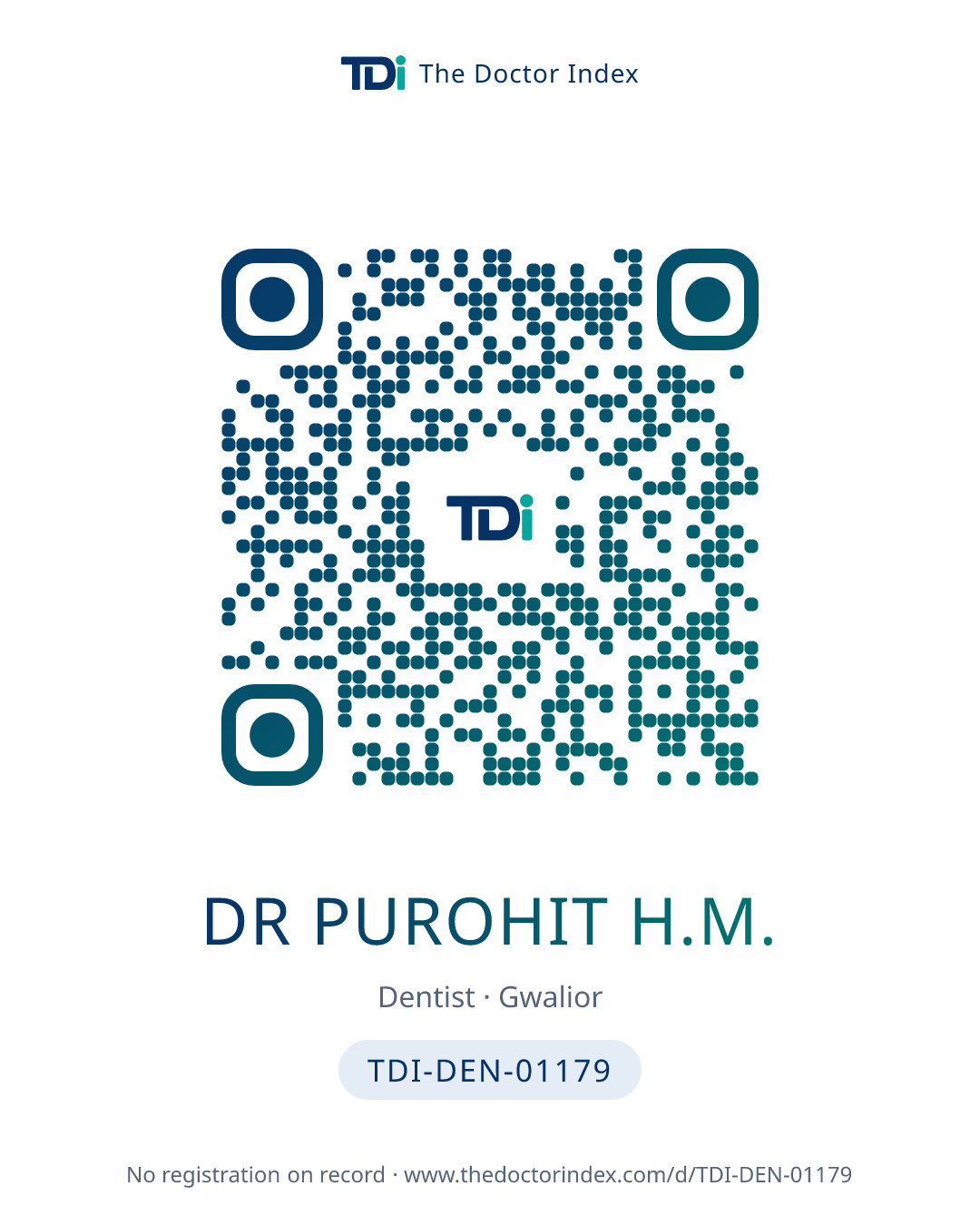 QR card for Dr Purohit H.M., TDI-DEN-01179