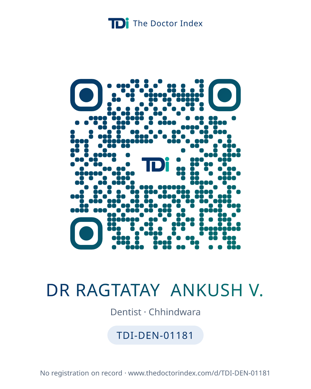 QR card for Dr Ragtatay Ankush V., TDI-DEN-01181