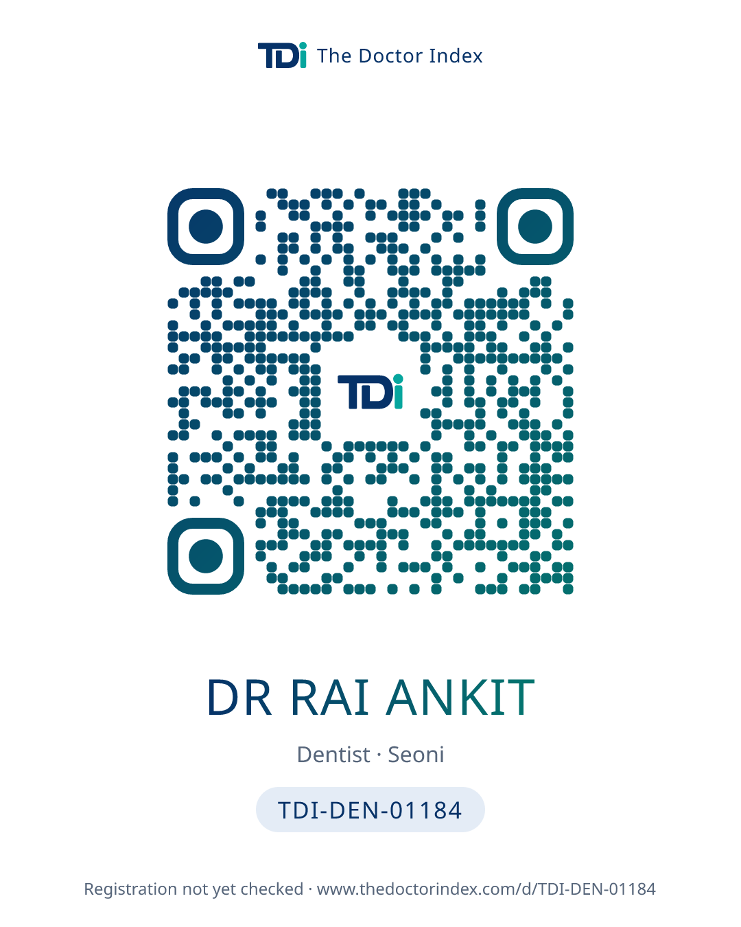 QR card for Dr Rai Ankit, TDI-DEN-01184