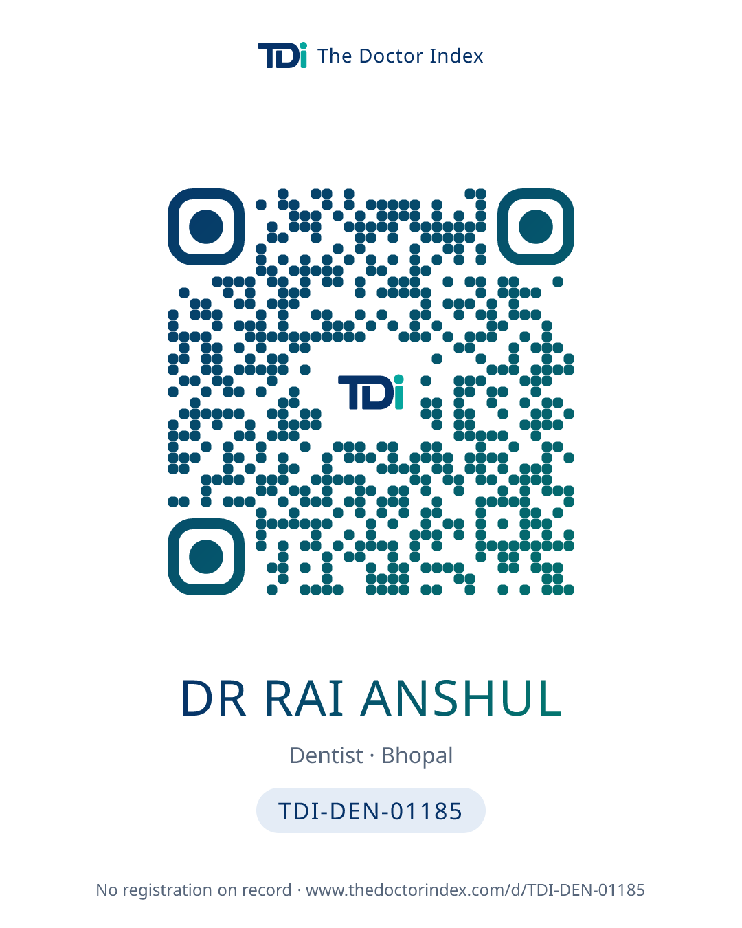 QR card for Dr Rai Anshul, TDI-DEN-01185