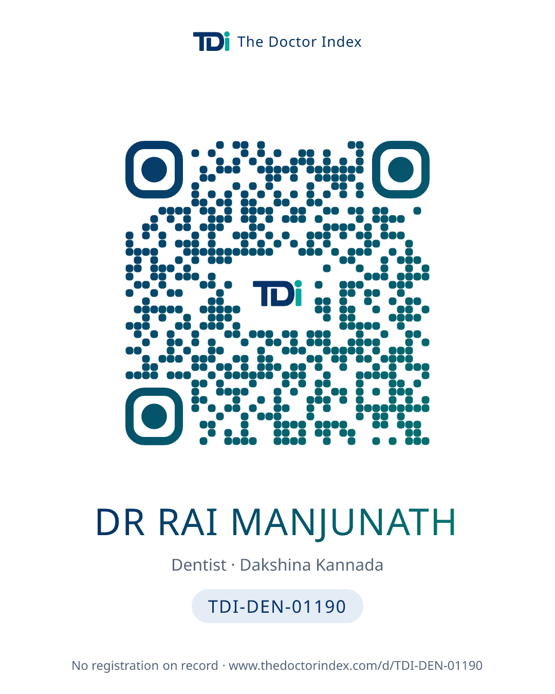 QR card for Dr Rai Manjunath, TDI-DEN-01190