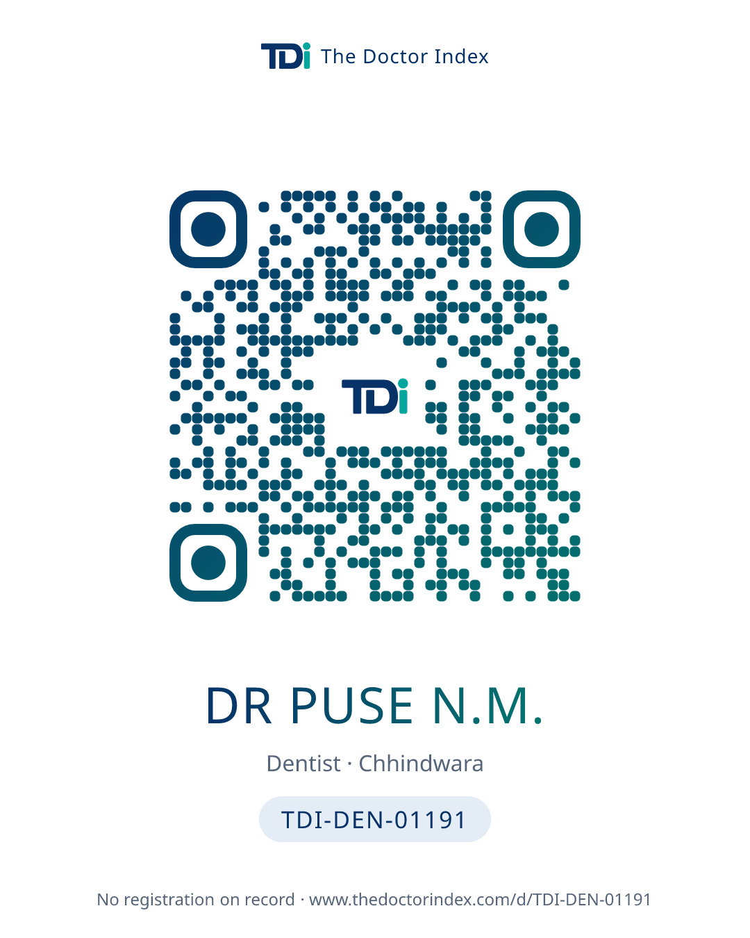QR card for Dr Puse N.M., TDI-DEN-01191