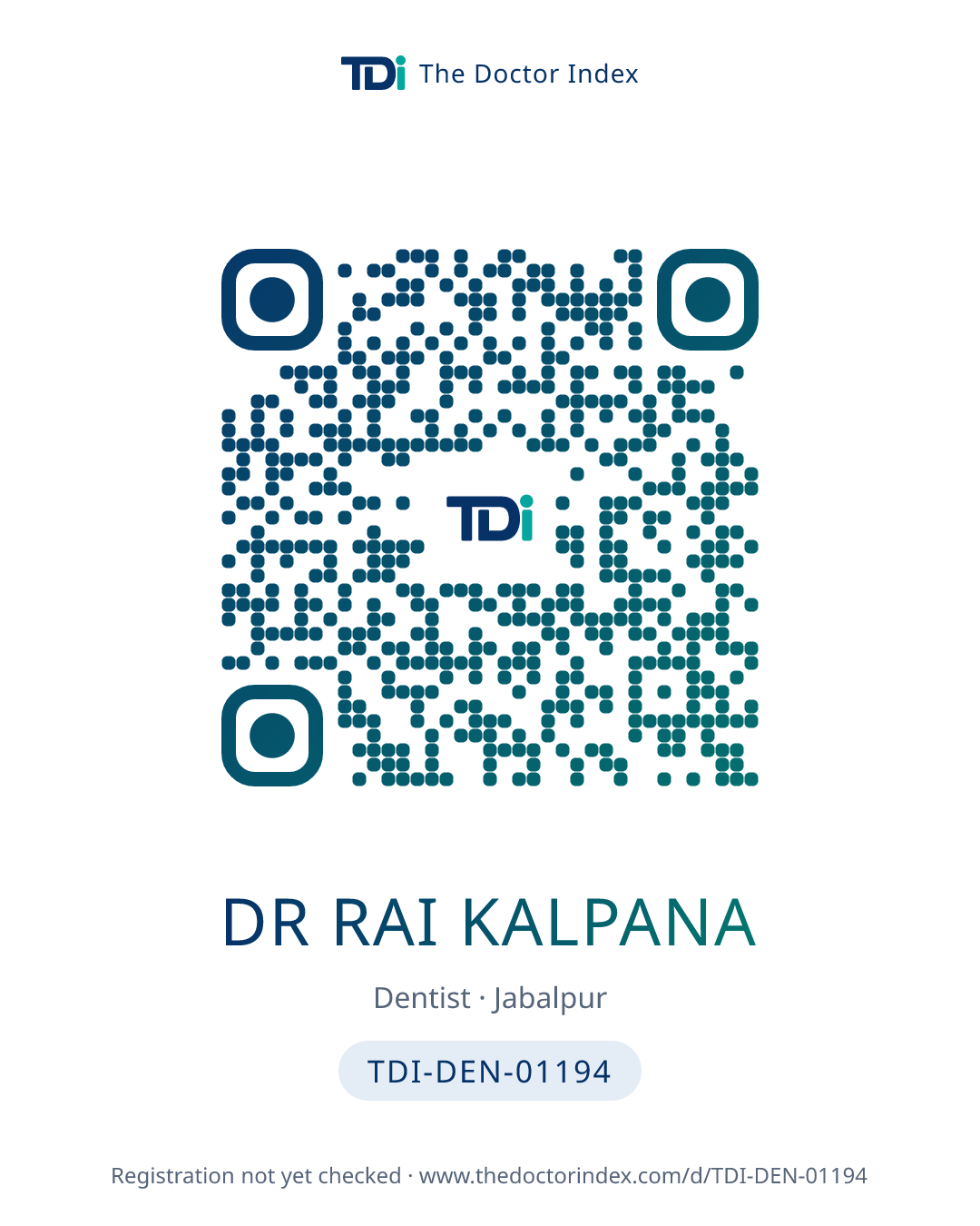 QR card for Dr Rai Kalpana, TDI-DEN-01194