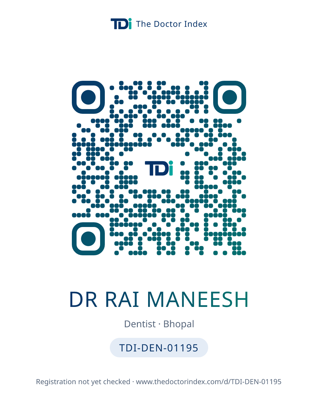 QR card for Dr Rai Maneesh, TDI-DEN-01195