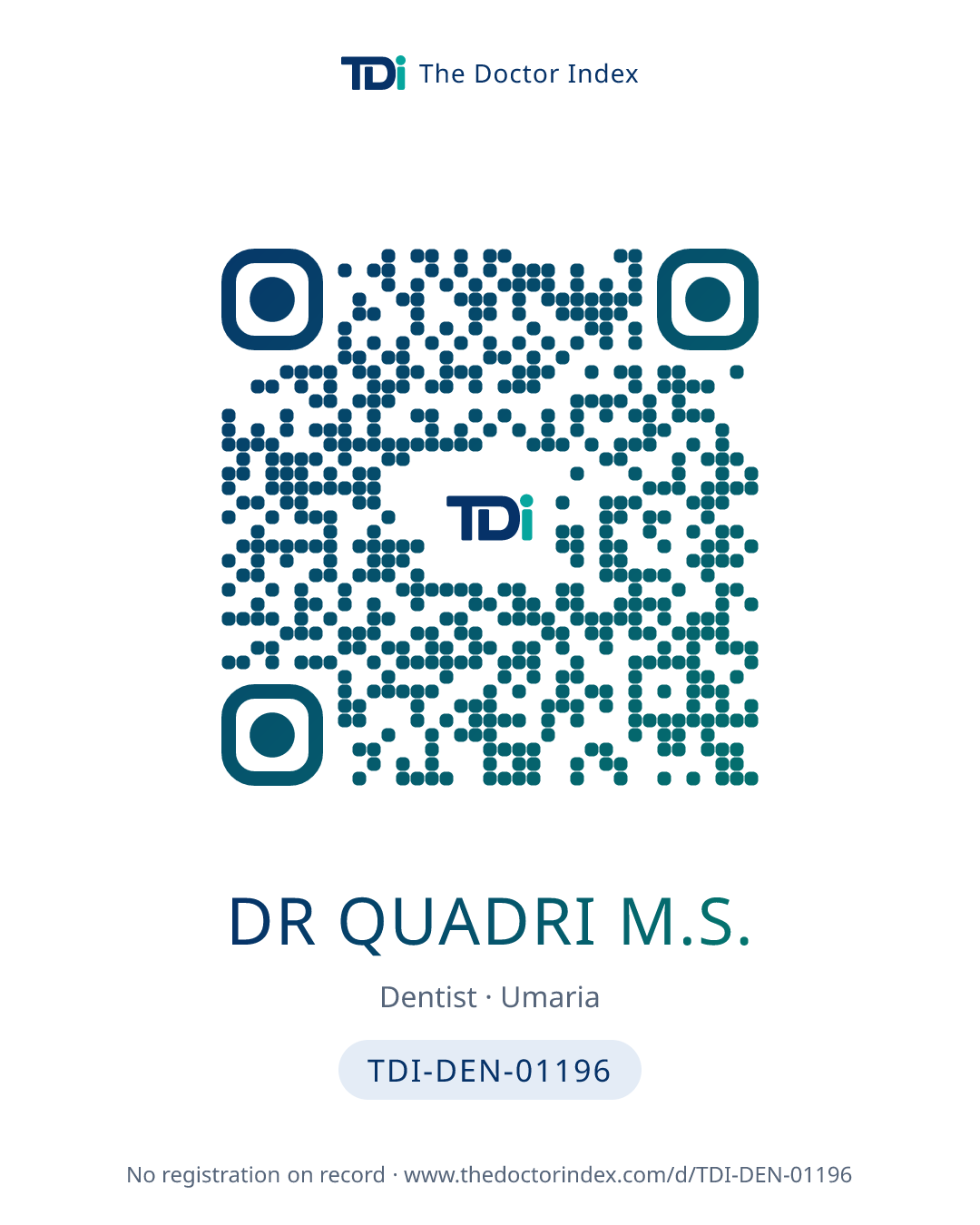 QR card for Dr Quadri M.S., TDI-DEN-01196