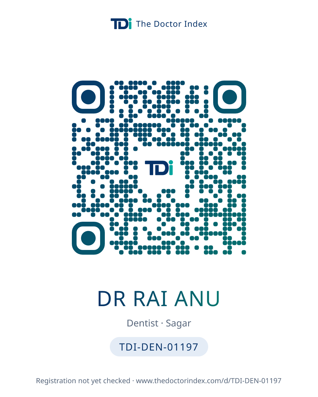 QR card for Dr Rai Anu, TDI-DEN-01197