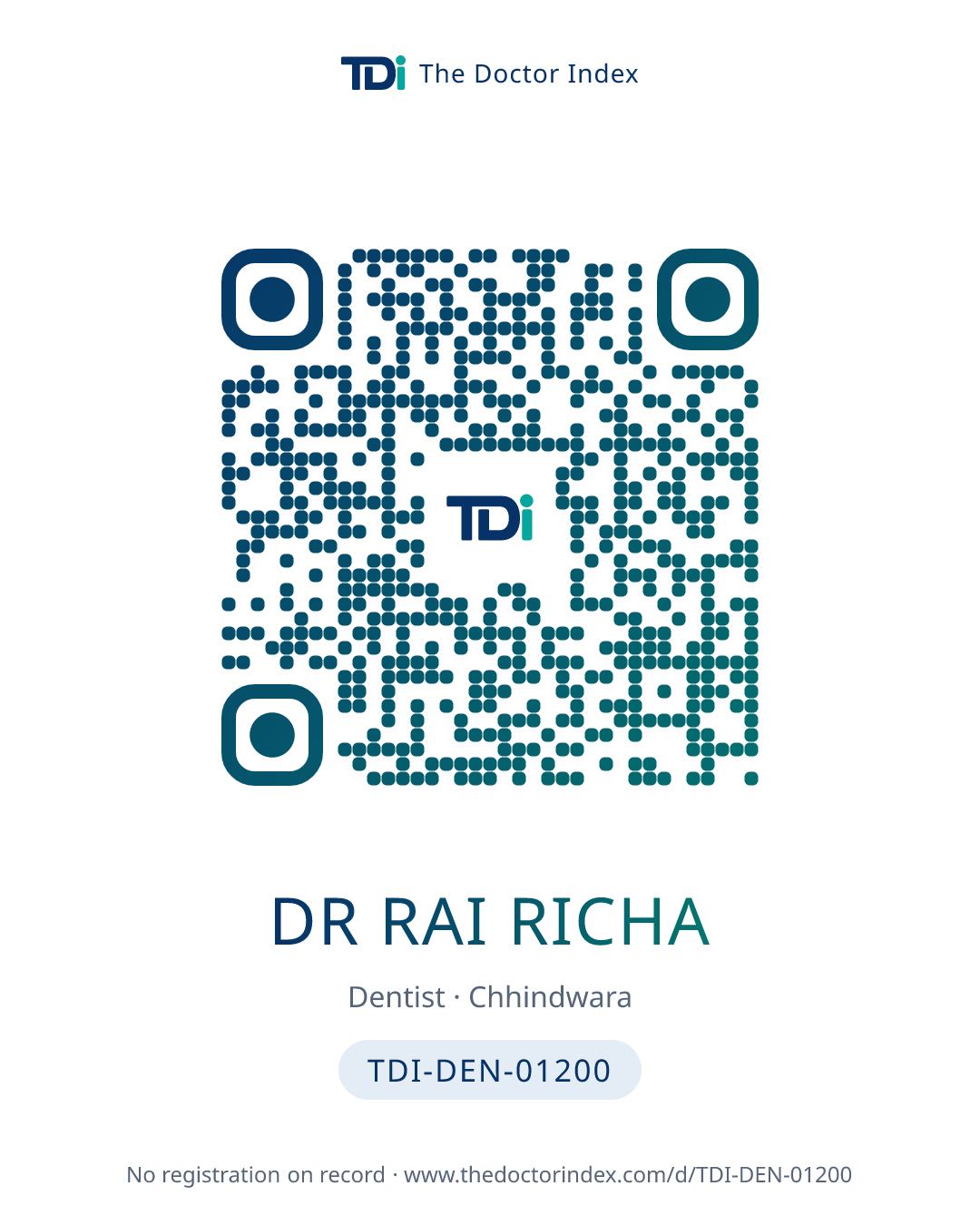 QR card for Dr Rai Richa, TDI-DEN-01200