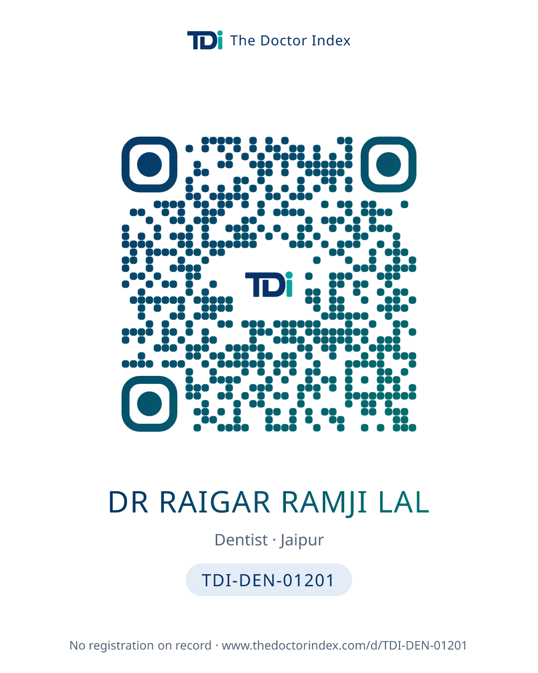 QR card for Dr Raigar Ramji Lal, TDI-DEN-01201