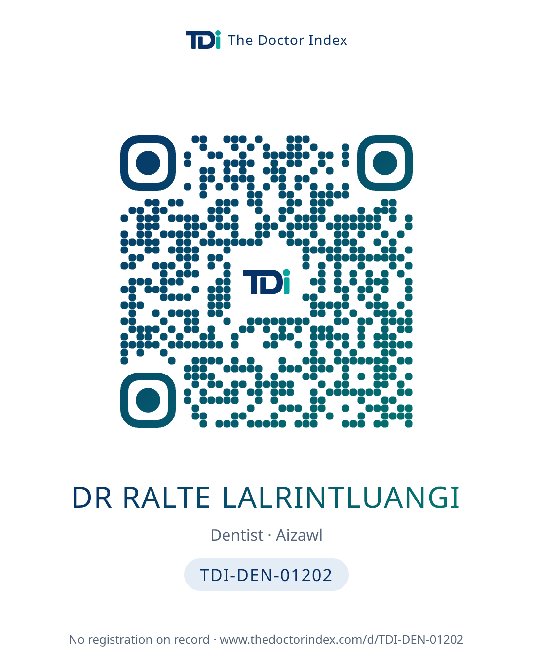 QR card for Dr Ralte Lalrintluangi, TDI-DEN-01202